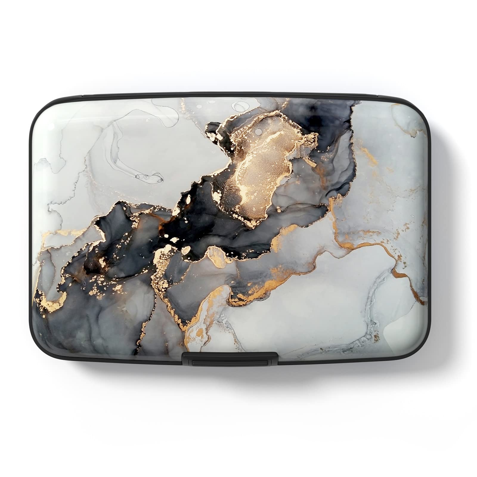 Hsxnam Credit Card Holder Wallet, RFID Blocking Credit Card Case Aluminum Metal Cute Business Card Holder Pocket ID Case for Women Men, Black Gold Marble — image 1