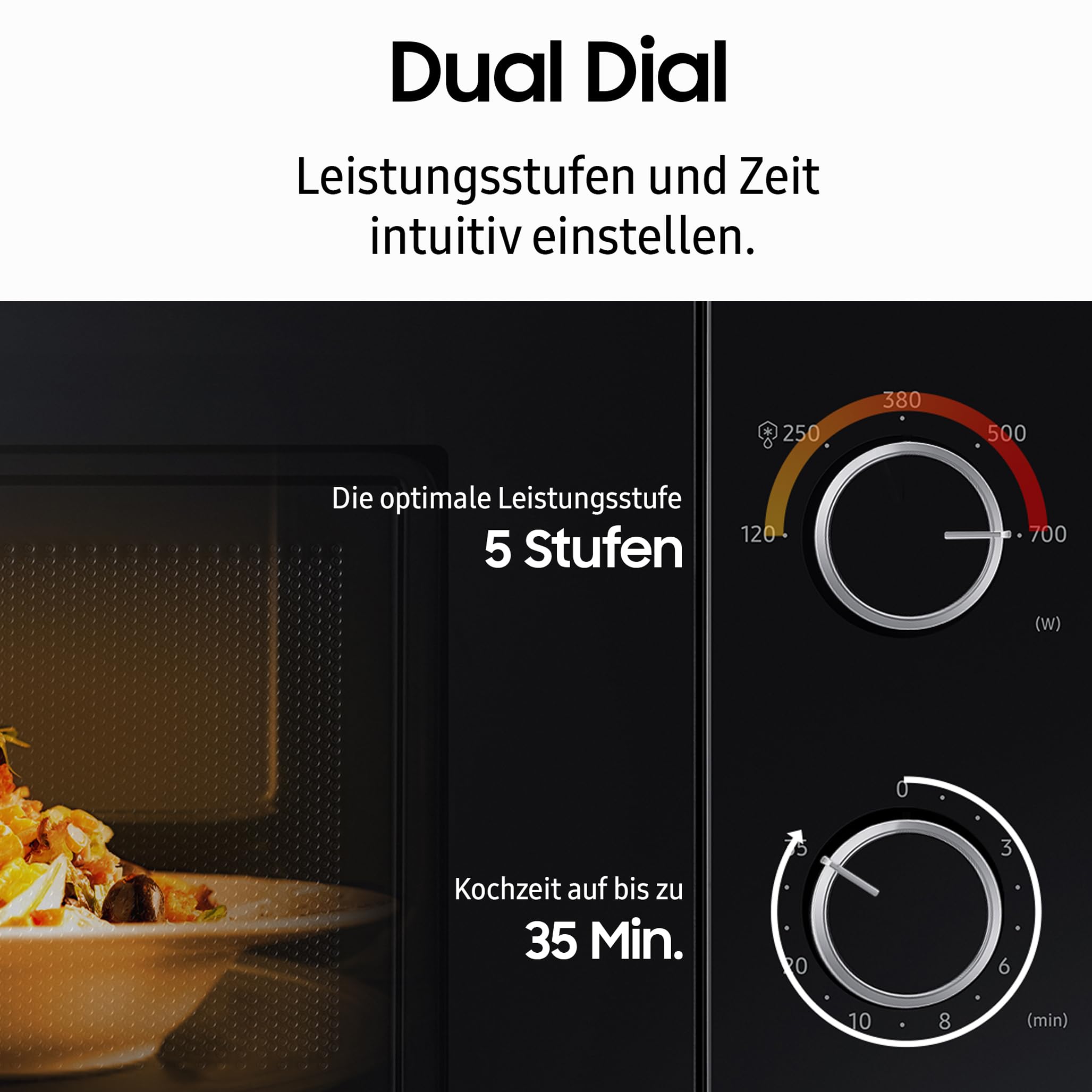 Samsung Solo-Mikrowelle, 700 W, Epoxy-Garraum mit 20 l Volumen, 5 Leistungsstufen, Defrost, Schwarz, MS20A3010AL/EG 5