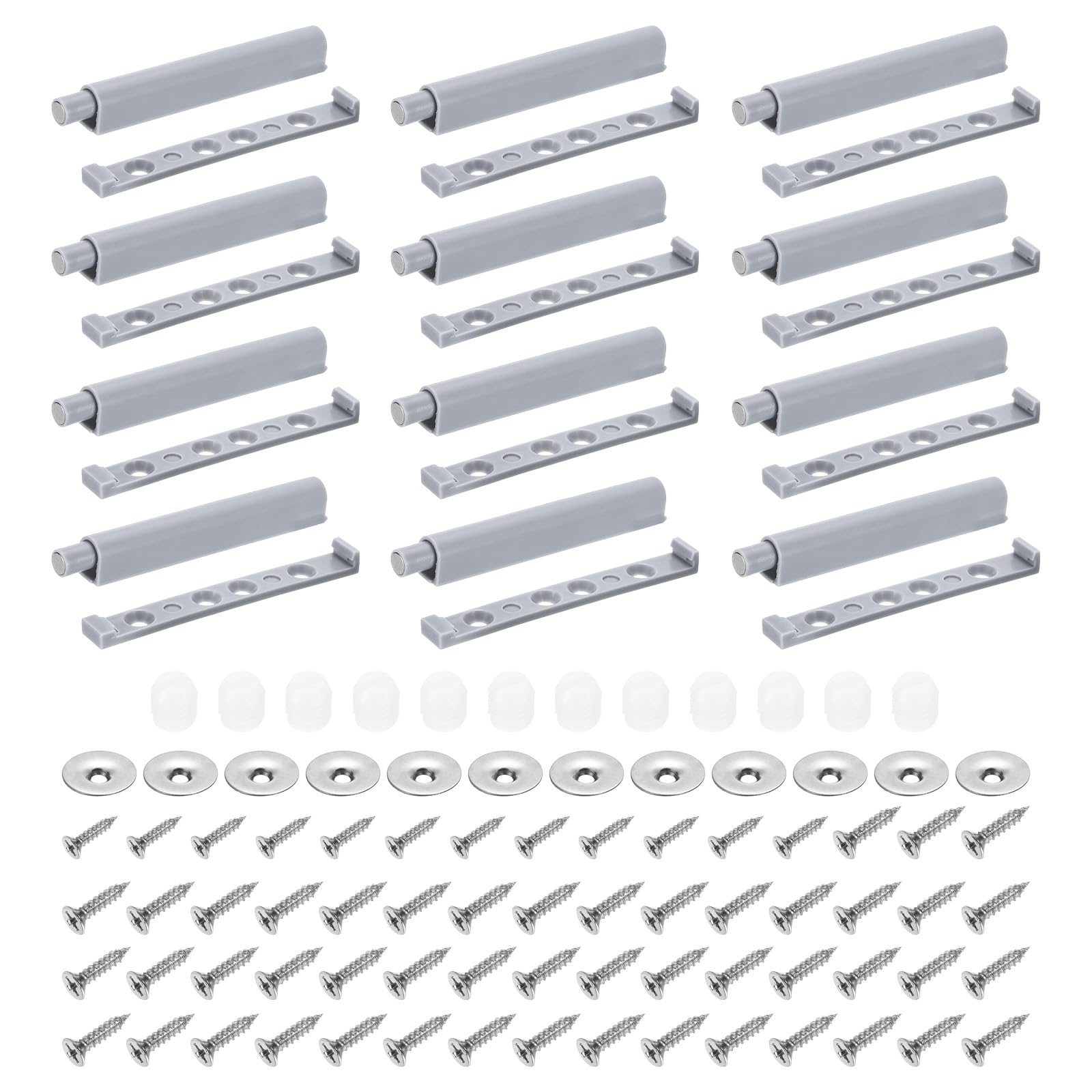 uxcell 12Pcs Push to Open Door Latch, Magnetic Push Latches for Hidden Door, Cabinets, RV Drawers, Kitchen Cupboard, Grey
