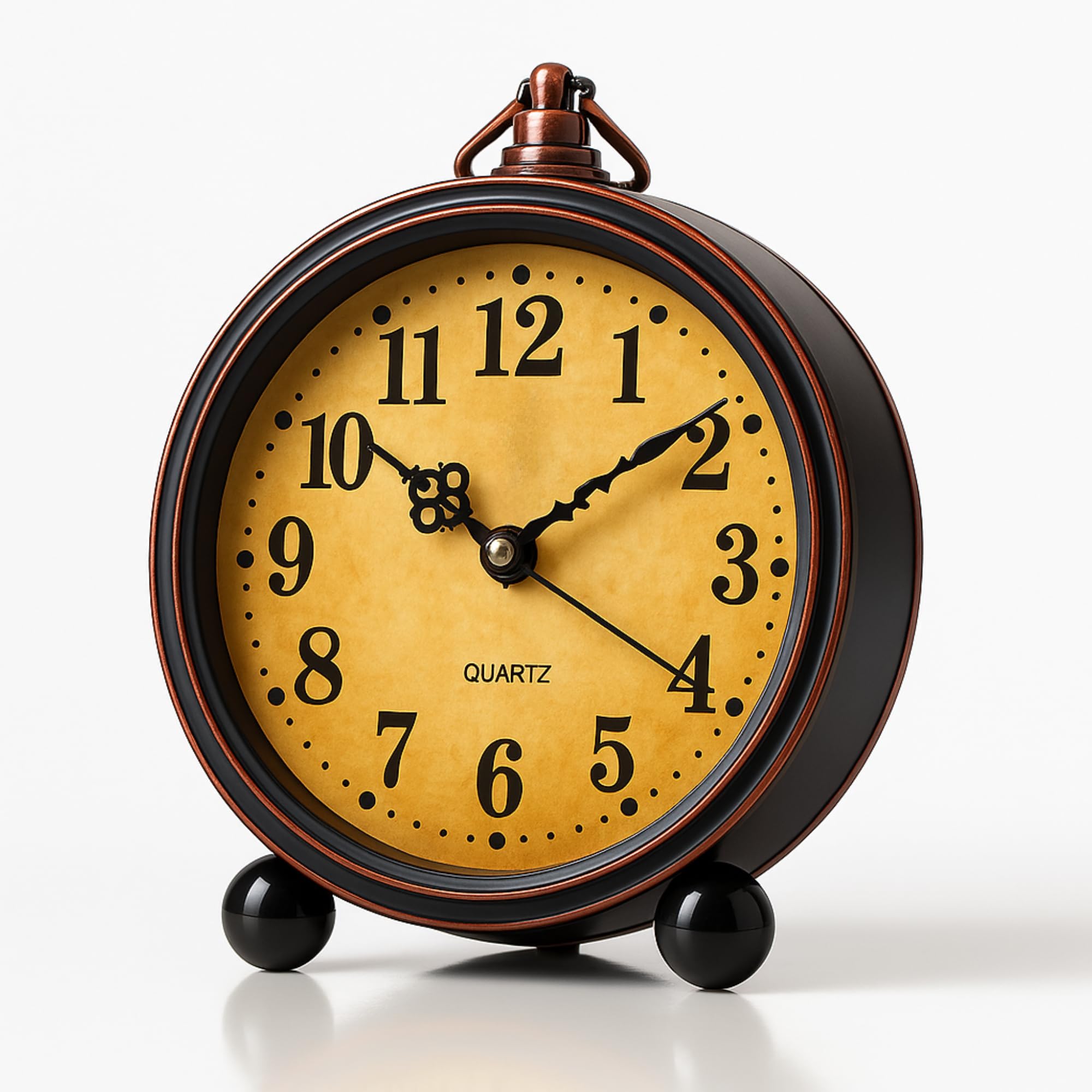 Vintage Silent Alarm Clock with Night Light | Non Ticking Analogue Bedside Table Clock for Bedroom, Desk or Shelf | Battery Operated Retro Style with Loud Alarm, Easy to Read Dial and Classic Design