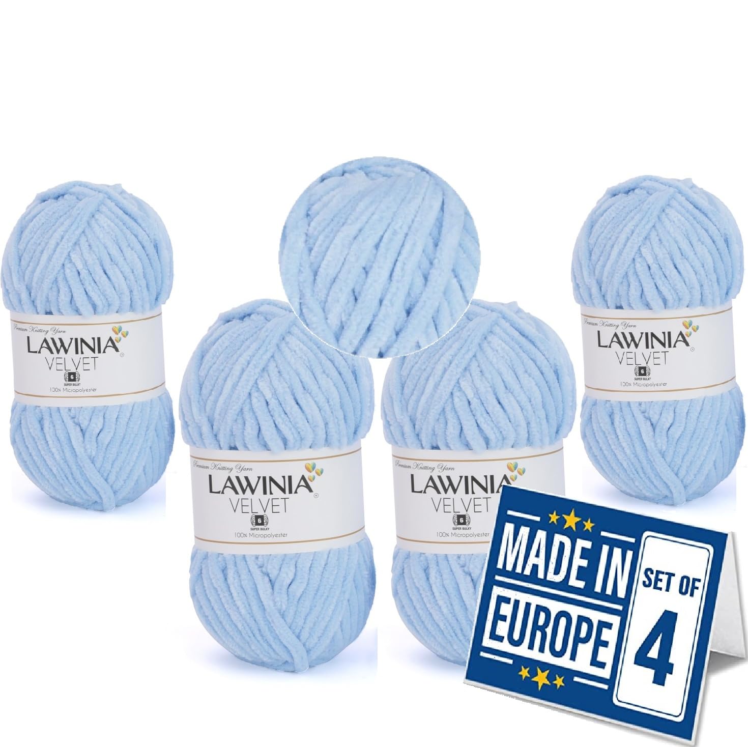 LAWINIA -Velvet Premium Soft Chenille Yarn Chunky, Velvet Yarn Crochet, Does NOT SHED, Plush Blanket Wool for Crochet, Thick Chunky Wool for Knitting, Pack of 4
