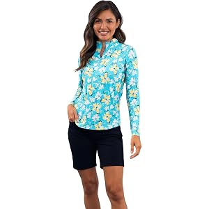 IBKUL UPF 50+ Sun Protection, Icefil Cooling, Moisture - Eleanor Long Sleeve Mock Neck Top