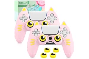 SIKEMAY Pink Cat Paws PS5 Controller Skin Accessories Anti-Slip Silicone, Soft Thicken Protective Cover Case for PlayStation 5 Wireless Controller with 2 x Cute Thumb Grips Caps