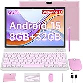 10 Inch Android 15 Tablet, 2 in 1 Tablets with Keyboard/ Mouse/ Case/ Stylus, 8GB RAM+32GB ROM/1TB Expandable, 1.8Ghz Quad-core Processor, 1280*800 HD Touch Screen, 8MP Camera, 2.4G/5G WIFI 6 Tablet