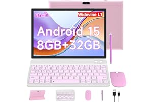 Android 15 Tablet 10.1 Inch, 2 in 1 Tablets with Keyboard/Mouse/Case/Stylus, 8GB RAM+32GB ROM (Max 1TB), 1.8Ghz Quad-core Pro
