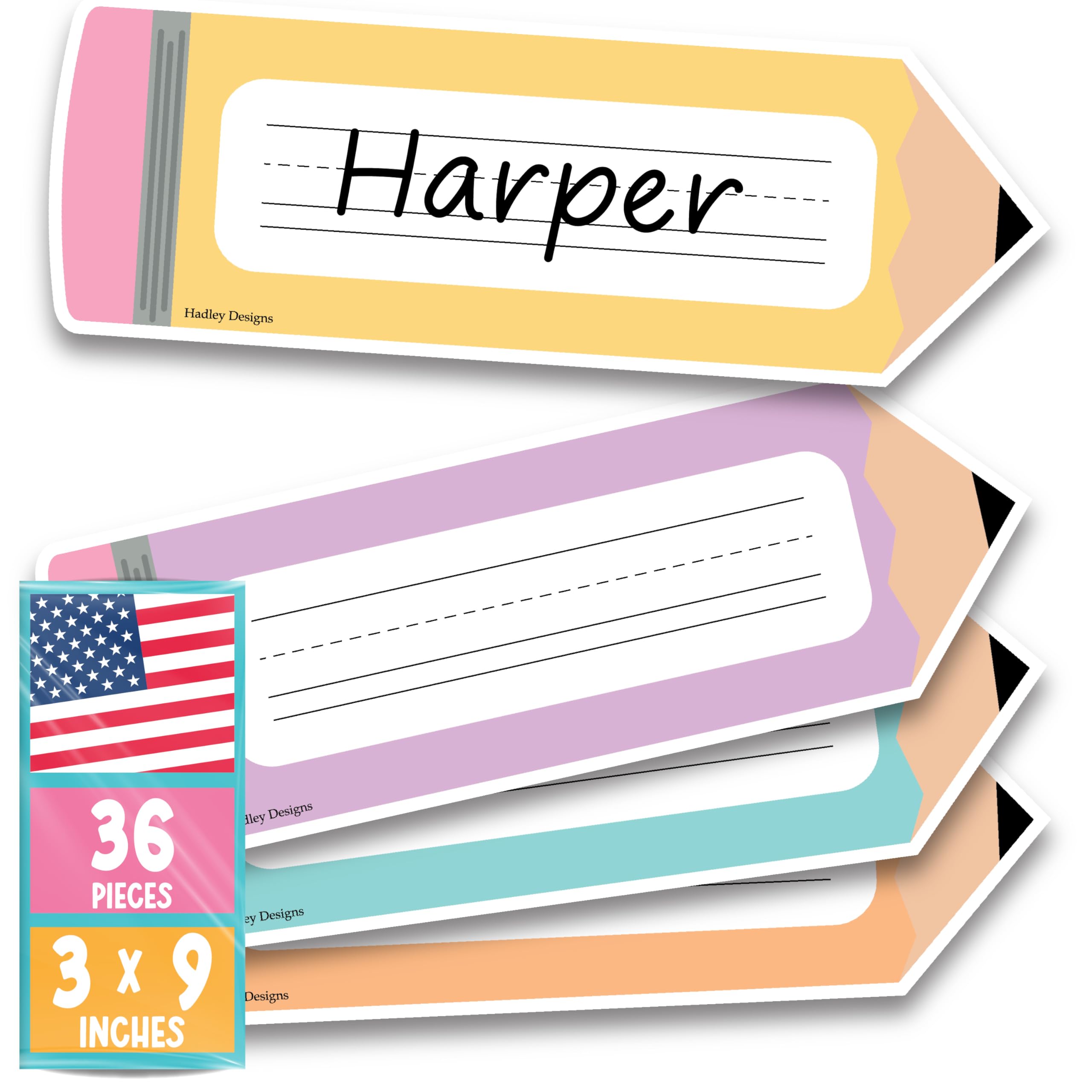 Hadley Designs Desk Name Tags for Classroom - 36 Student Desk Name Plates for Classroom Decor, 9x3 Pastel Nametags Cubby Labels Teacher Supplies, 1st 2nd 3rd Grade Kindergarten Preschool Must Haves