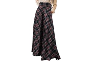 Sruiluo Womens Vintage Plaid Maxi Skirt High Waisted Trendy Fall Casual A-Line Pleated Tartan Full Length Long Skirts Ladies