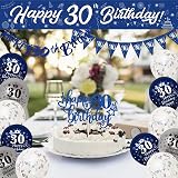 Yontree 30th Birthday Decorations Navy Blue Silver Banner Bunting Cake Topper view 4