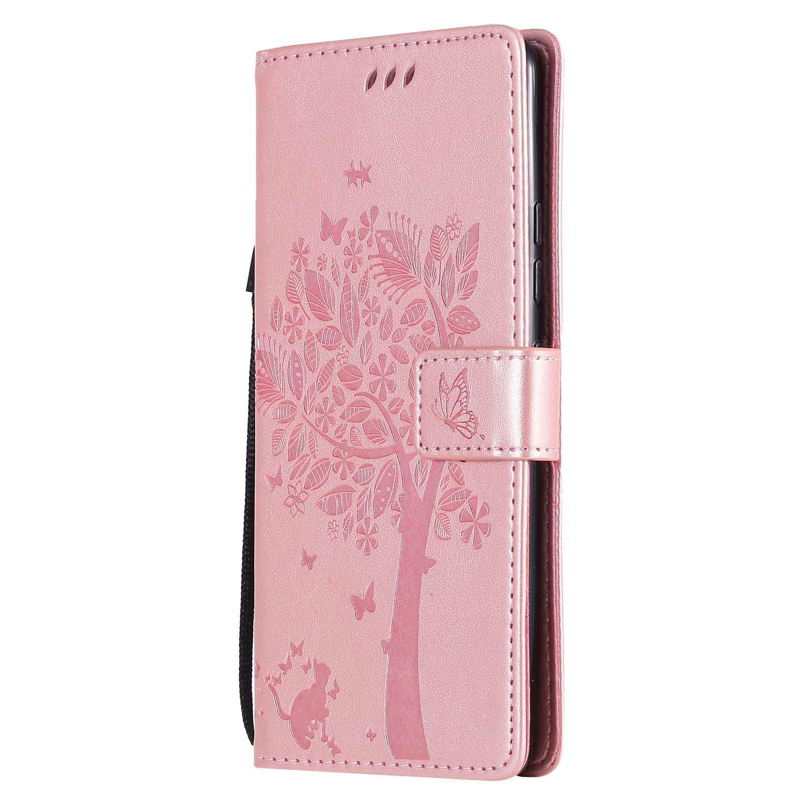 GOKEN Case for Oppo Reno8 Pro 5G (Reno 8 Pro 5G), TPU/PU Flip Leather Embossed Wallet Cover, Magnetic Closure Phone Shell with Cash & Card Slots & Kickstand, Rose Gold
