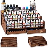 OPHIR Paint Organizer, Wooden Paint Rack with 98 Holes for Miniature Paints Storage, Includes 1 Painting Brush Holder with 24