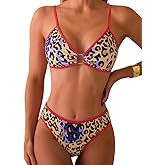 Tainehs Women's Two Piece Bikini Sets O Ring Front Top Ditsy Floral Triangle Swimsuits Cheeky Bathing Suit