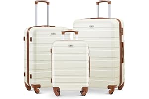 Suitour Luggage 3 Piece Sets Hard Shell Luggage Set with Spinner Wheels,TSA Lock,20 24 28 inch Travel Suitcase Sets (White Brown)