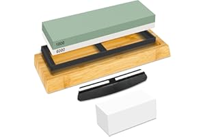 DEHVIHS Knife Sharpening Stone Kit, 5pcs Dual Grit Whetstone 400/1000&3000/8000 White Corundum, Whetstone kit with Non-slip Bases, Flattening Stone, Angle Guide
