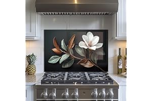 EVGOSM Tempered Glass Backsplash for Kitchen， Stove Splashback, Flowers Glass Backsplash, Used for Kitchen Wall Protection and Decoration, Easy to Install and Clean. (30x20'')