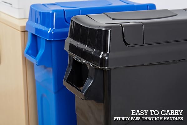 UNITED SOLUTIONS HIGHBOY WASTE CONTAINER WITH SWING LID, 23 GALLON, SPACE SAVING SLIM PROFILE AND SIMPLE BAG REMOVAL, HANDLES FOR EASY CARRYING, INDOOR/OUTDOOR USE, PLASTIC, BLACK, 1-PACK.