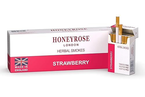 honey rose cigarette Honeyrose STRAWBERRY - Tobacco & Nicotine Free Herbal Cigarettes,1  carton/10 packs, Made in England in Saudi Arabia