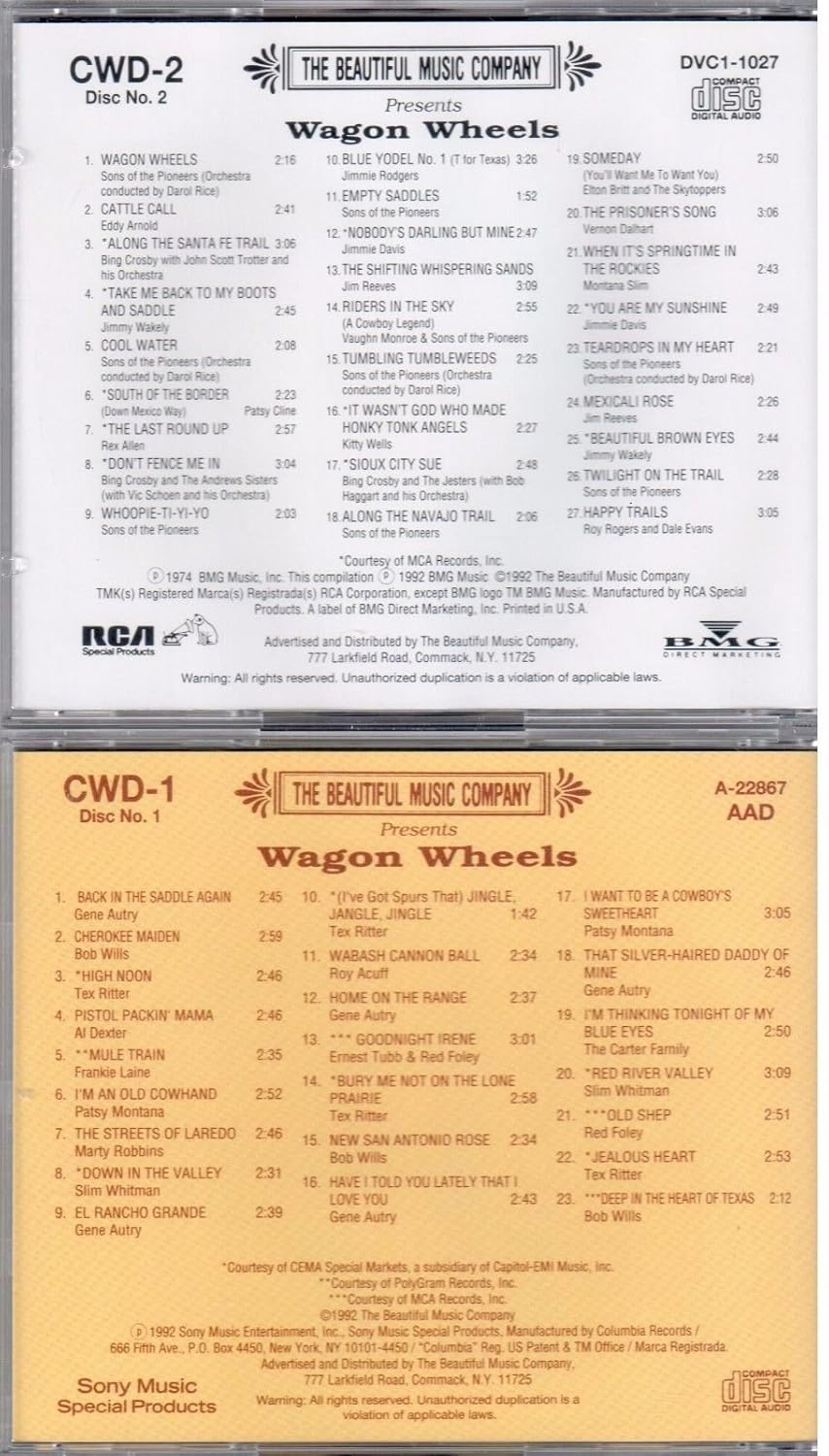 Tex Ritter Gene Autry Sons Of The Pioneers Bob Wills Rex Allen Montana Slim Elton Britt Vernon Dalhart Jimmie Davis Ernest Tubb Red Foley Wagon Wheels 50 Legendary Songs Of