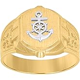 Jewels By Lux 10kt Two-Tone Gold Mens Anchor Signet Ring