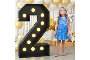 KAINSY Marquee Number 2 4ft Light up Numbers Black Large Numbers with Lights for 2nd Birthday Party Decorations Giant LED Mosaic Frame Sign Letter 2 Cardboard Pre-Cut Foam Board Diy Graduation New Year