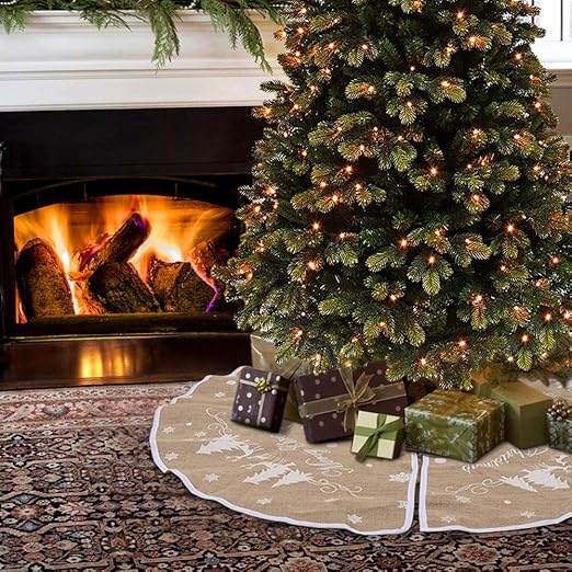 Amazon Com Hokic Burlap Tree Skirt 48 Inch White Merry Christmas