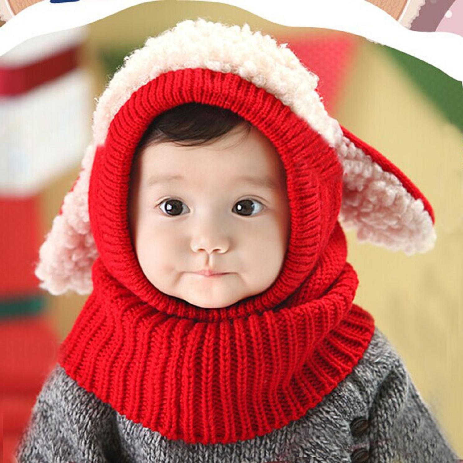Bzline Style Mignon Bebe Fille Garcon Tour De Cou Taille Pour Bebe 6 36mois Forme Dun Mouton Bonnet Dautomne Hiver En Laine Tricotee Pink Bonnets Casquettes Et Bobs Bebe Puericulture