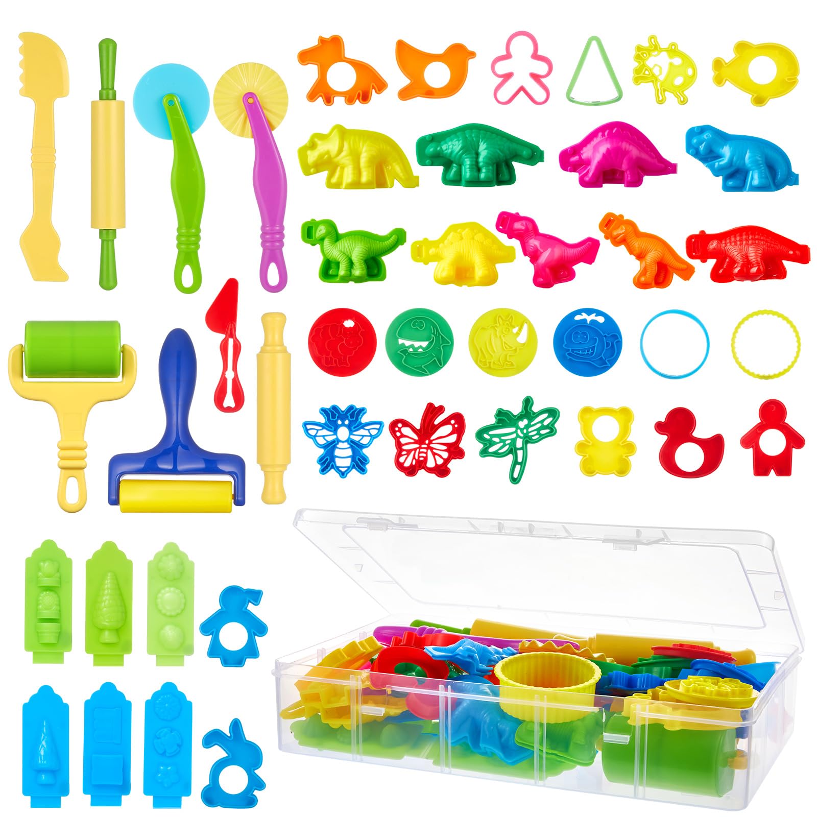 Lictin Kids Dough Tools and Cutters, 44 Pcs Dough Tools for Kids, Modeling Clay for Toddlers Girls Boys with Storage Box