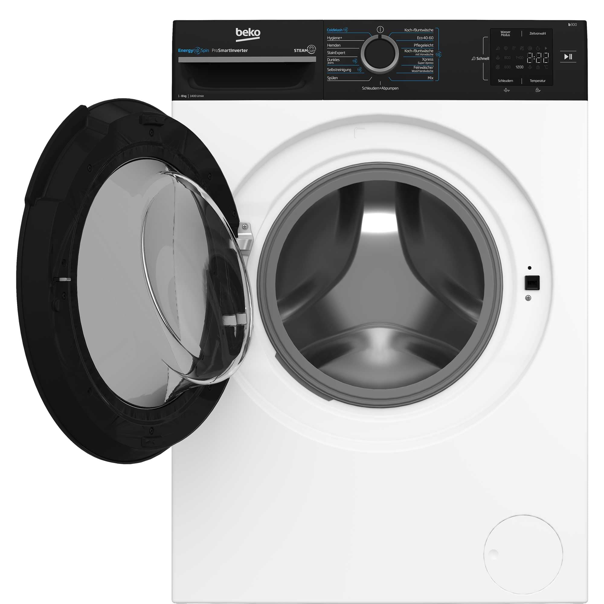 Beko BM3WFU3841R Waschvollautomat, Waschmaschine, 8 kg, EnergySpin, Schleuderwahl 1400 U/min, SteamCure Dampffunktion, allergikergeeignet, AquaWave Schontrommel, Weiß 6