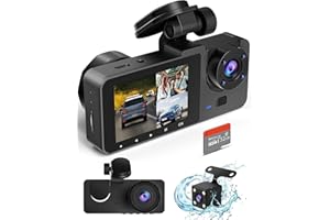 PRILOTTE 3 Channel Dash Cam Front and Rear Inside,4K Full UHD Dash Camera for Cars with Free 32GB SD Card,Built-in Super Night Vision,170°Wide Angle,2.0'' IPS Screen,WDR,Loop Recording,24H Parking Mode