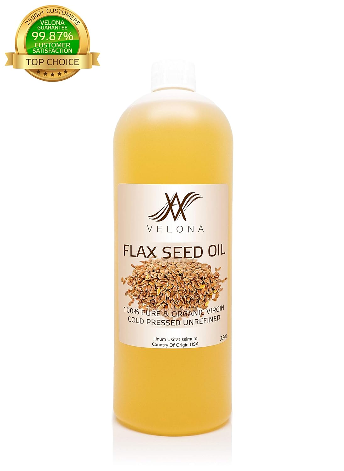 100 Organic Flax Seed Oil by Velona All Natural for Hair