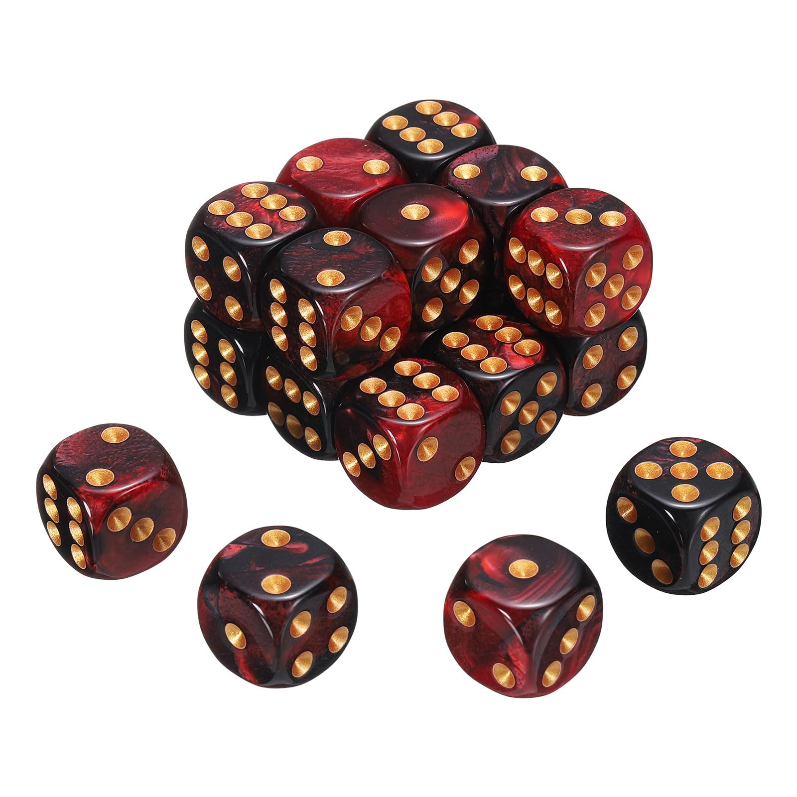sourcing map 20Pcs 6 Sided Standard Dice, 2 Colors 16mm Acrylic D6 Mini Polyhedral Pearl Pattern Game Dice Set for Table Games, Red and Black/Gold Point