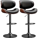 YaFiti Swivel Bar Stools Set of 2 for Kitchen Counter, Adjustable Bentwood Barstools, Modern PU Leather Upholstered Bar Chair