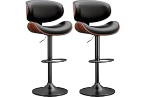 YaFiti Swivel Bar Stools Set of 2 for Kitchen Counter, Adjustable Bentwood Barstools, Modern PU Leather Upholstered Bar Chair with Back and Footrest, for Bar, Kitchen, Dining Room, Black