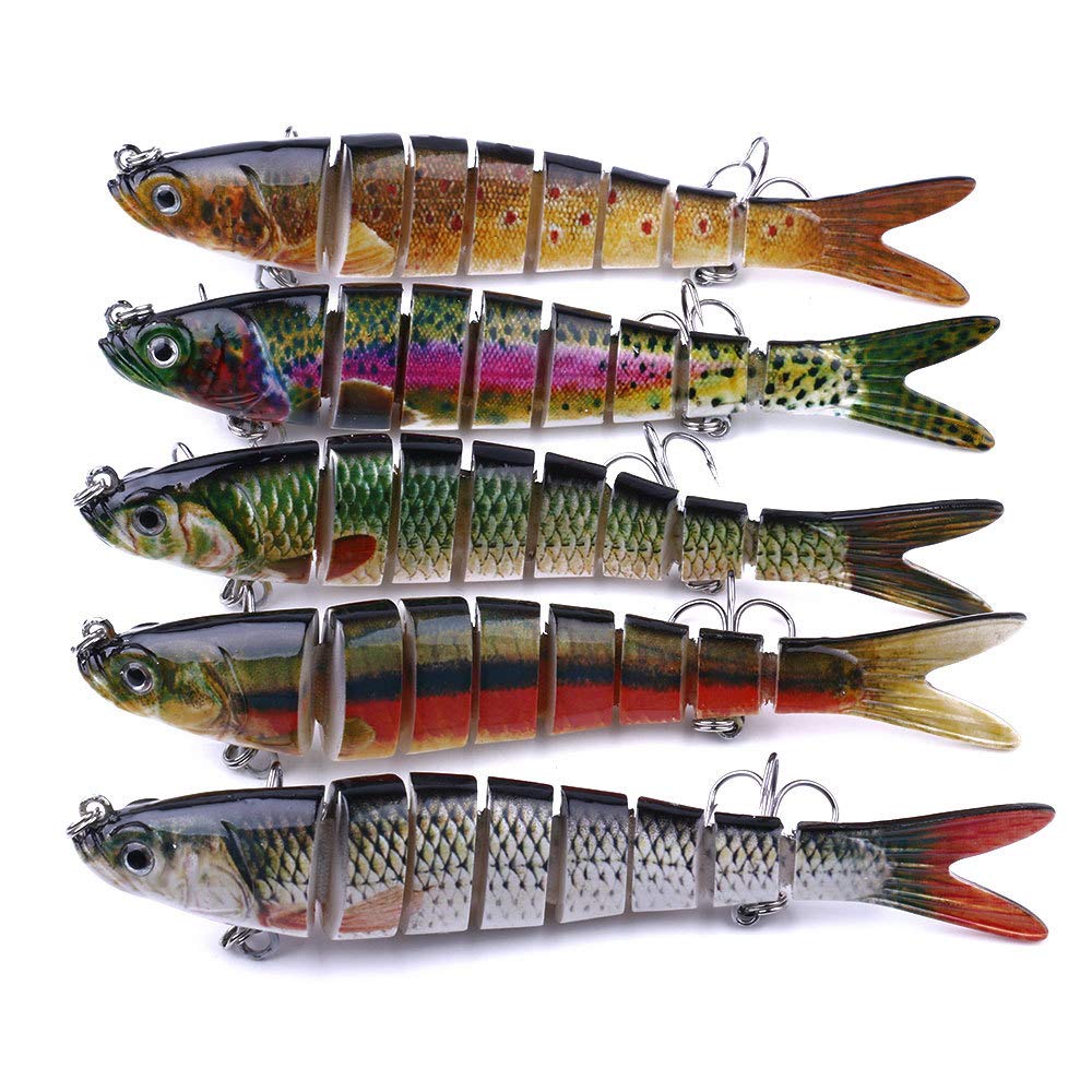 CENPEK 5pcs Multi Jointed Pike Lure, Freshwater & Saltwater Fishing Lures, Slow Sinking, 8 Segment Simulation Design