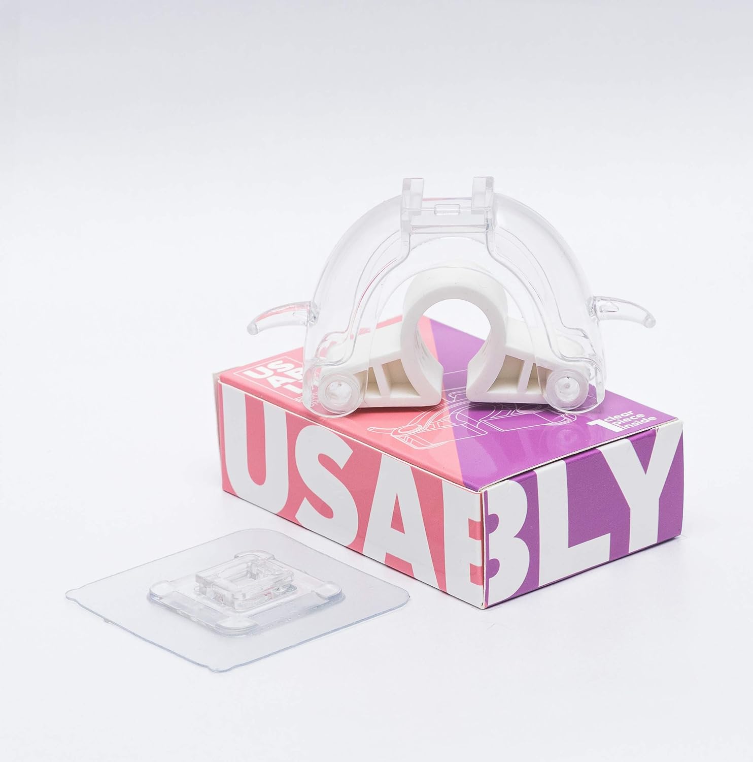 Usably Mop and Broom, Holder Wall Mount with Hooks and Hanger, Adhesive Gripper No Drilling Storage Organizer for Kitchen Garage Closets, Holds Up to 7 lbs (Clear)