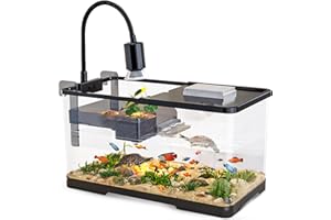 TUHAOKING (Tank + Light + Filter + Filter Balls) Turtle Tank Kit, Turtle Tank Starter Kit,Bottom Drainage, Multi-Function Areas for Turtles, Crabs,Fishes, Amphibians,Reptiles. (21.65 × 12.28 × 12.28 Inch)