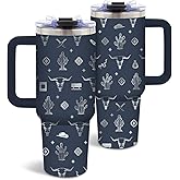 DUUV Western Gifts for Cowboy, Engraved Sheep Head Tumbler for Men, Cow Tumbler for Cowboy Western Lovers, Birthday Gifts for Christmas Thanksgiving, 40 Oz Tumbler with Handle, 1PCS