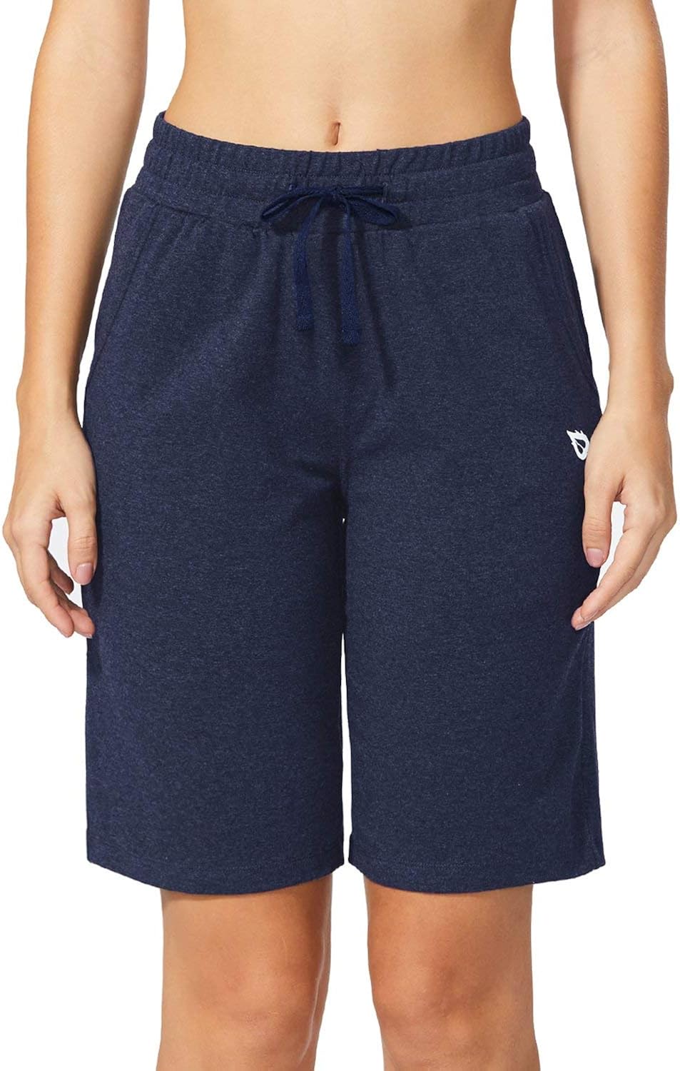 BALEAF Women's Bermuda Shorts Long Cotton Jersey with Pockets Athletic Sweat Walking Knee Length for Summer Workout : Clothing