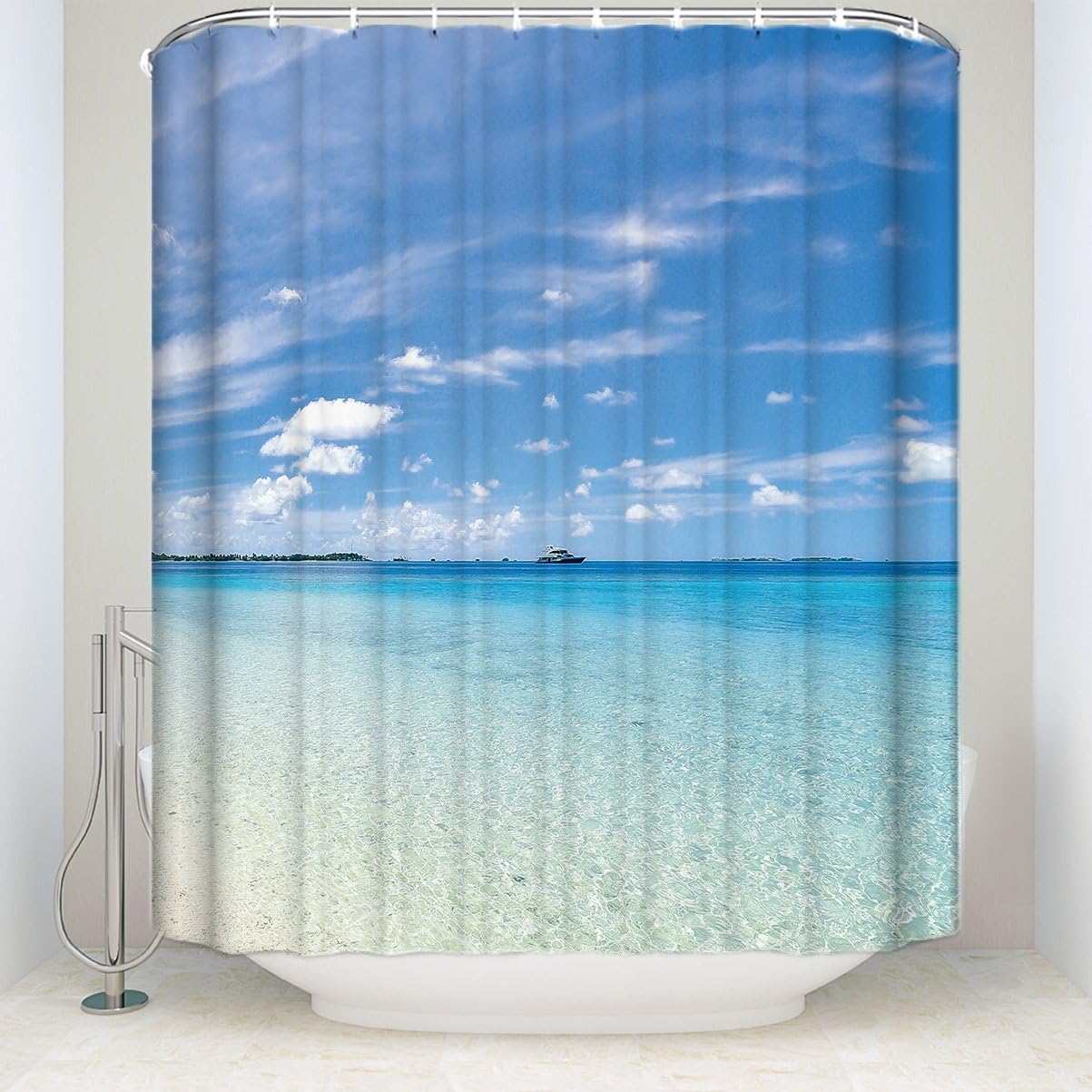 Shower Curtain Hanging Vacation Seaside Vacation Blue Sky