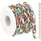 UMAOKANG 2 Meters Gold Plated Chains for Jewelry Making Stainless Steel Jewelry Chain Roll Multicolored Enamel Paperclip Necklace Chains Bulk Jewelry Supplies