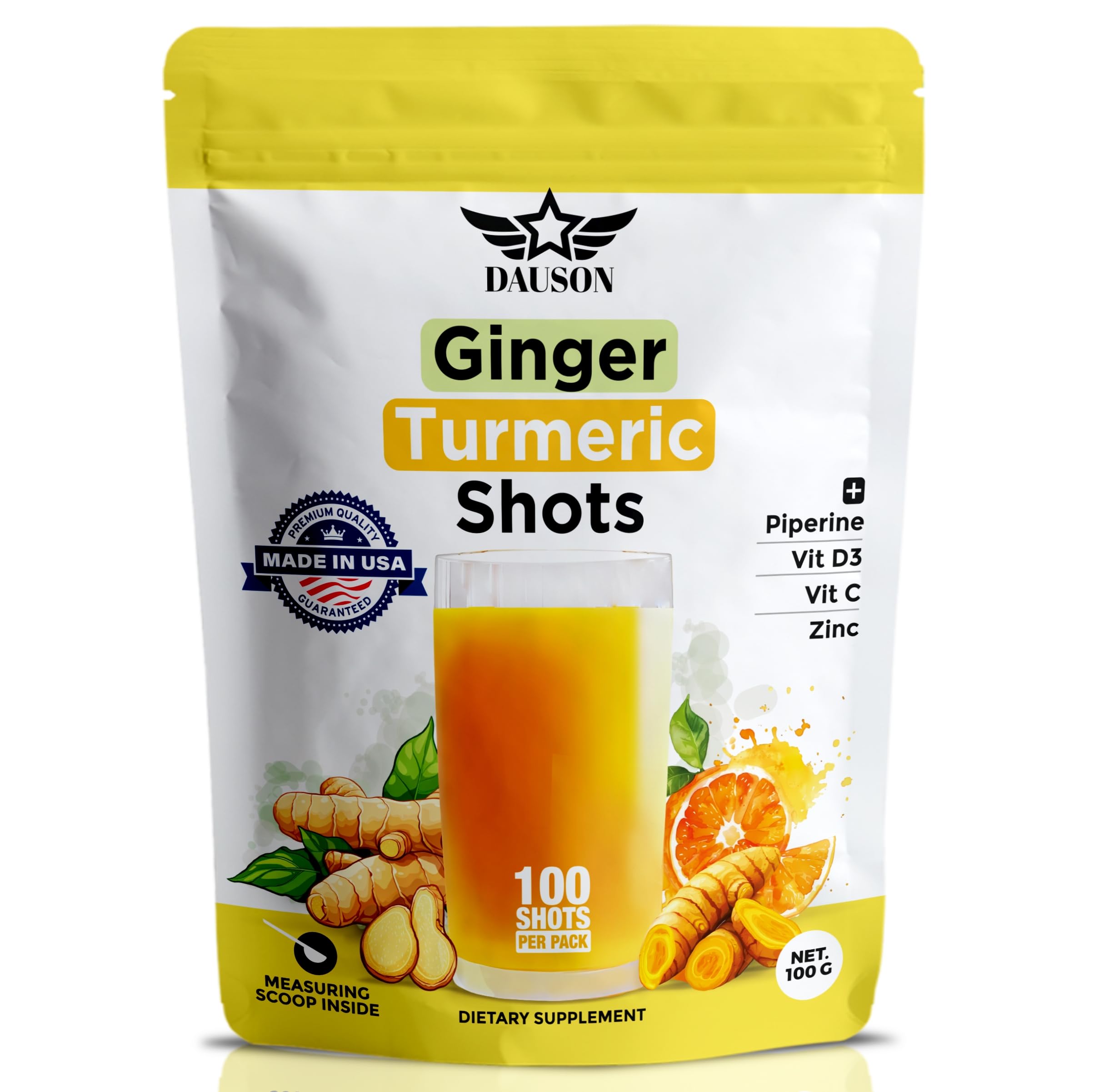 Ginger Turmeric Supplements, 100g/100 Shots of Turmeric Ginger Powder Boosted with Orange, Curcumin, Vitamin C, D & Zinc for Joint, Gut, Keto & Immune Support – Health Drink