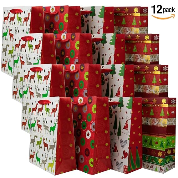 Luxury Christmas Gift Bags Large [12 Pack] 26cm x 32cm x 12 cm