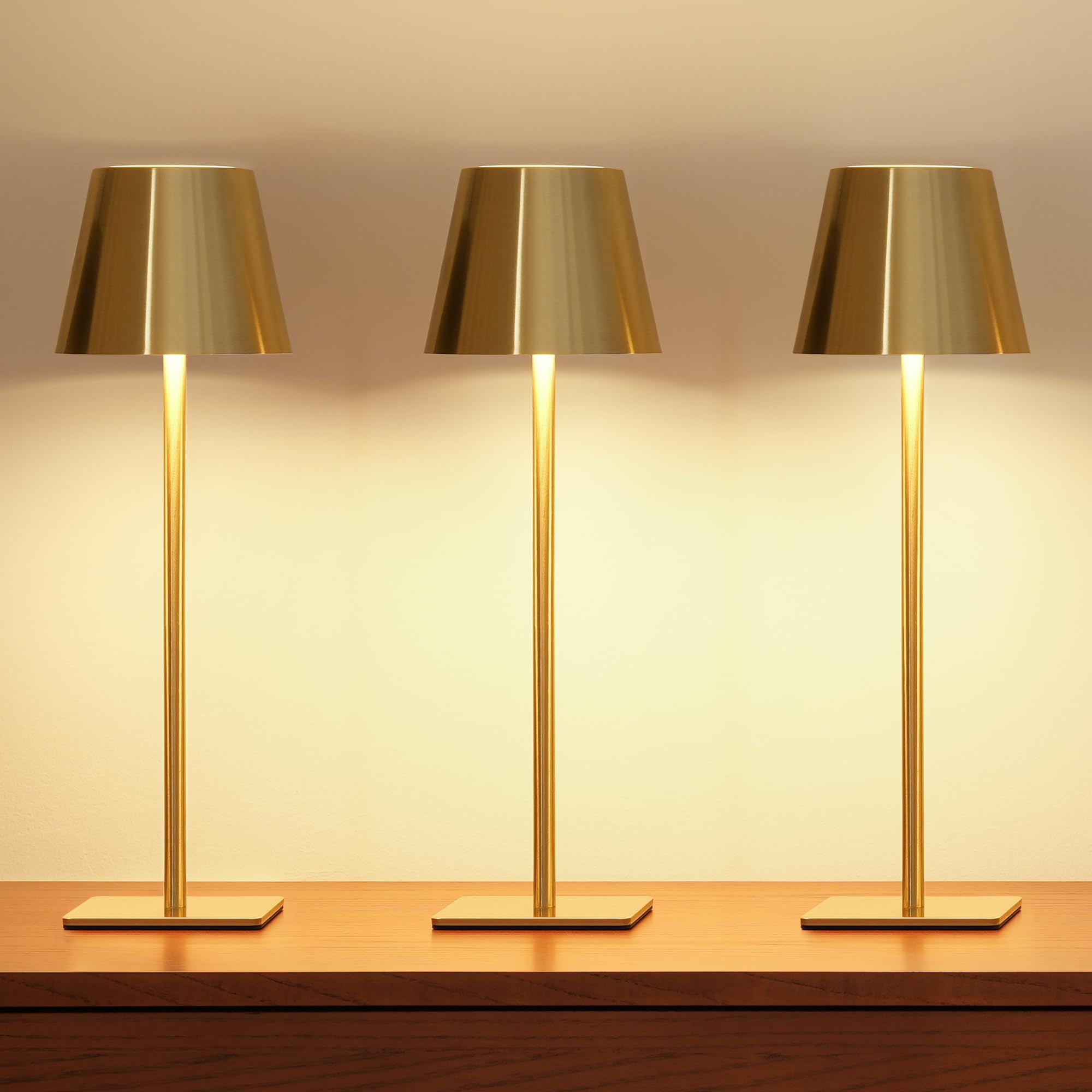 Photo 1 of UME 3 Pack Cordless Table Lamp, Battery Operated Lamp - Portable Waterproof Rechargeable Table Lamp w/ 3 Color Temps & Stepless Dimming for Dinner, Desk, Cafe, Outdoor (Brushed Gold)
