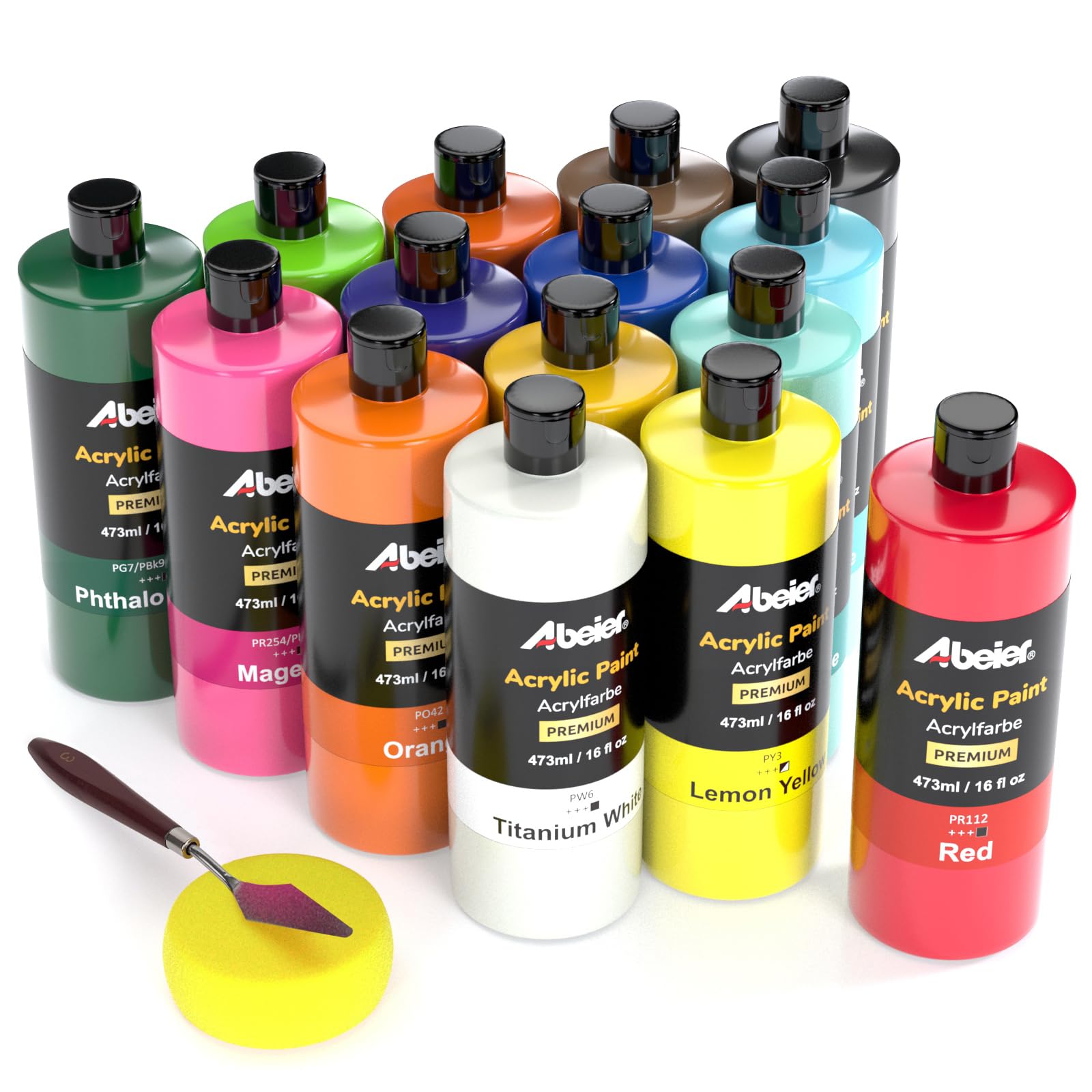 Photo 1 of ABEIER Large Bulk Acrylic Paint Set, 15 Colors (473 ml/16 fl oz), Matte Finish, Rich Pigments, Non-Toxic Paints for Painting on Canvas Crafts Wood Ceramic, Ideal for Beginners and Students