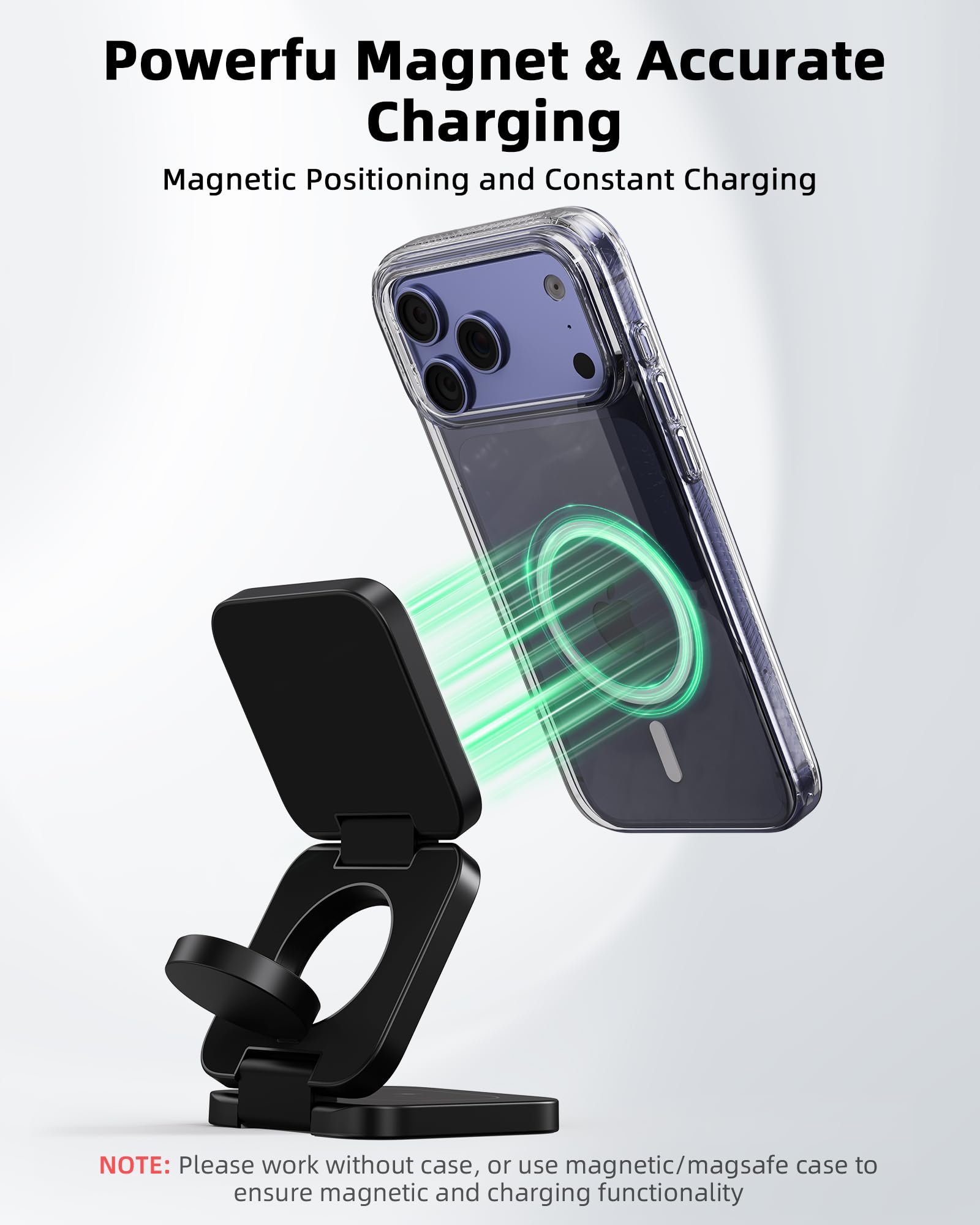 KU XIU X55 Turbo Qi2.2 25W Ladestation für Magsafe, Faltbar 3 in 1 Ladestation für Apple Watch und iPhone 17-12 & AirPods, Magnetisches Ladegerät Ständer Reise Wireless Charger, 45W Adapter, Schwarz 7