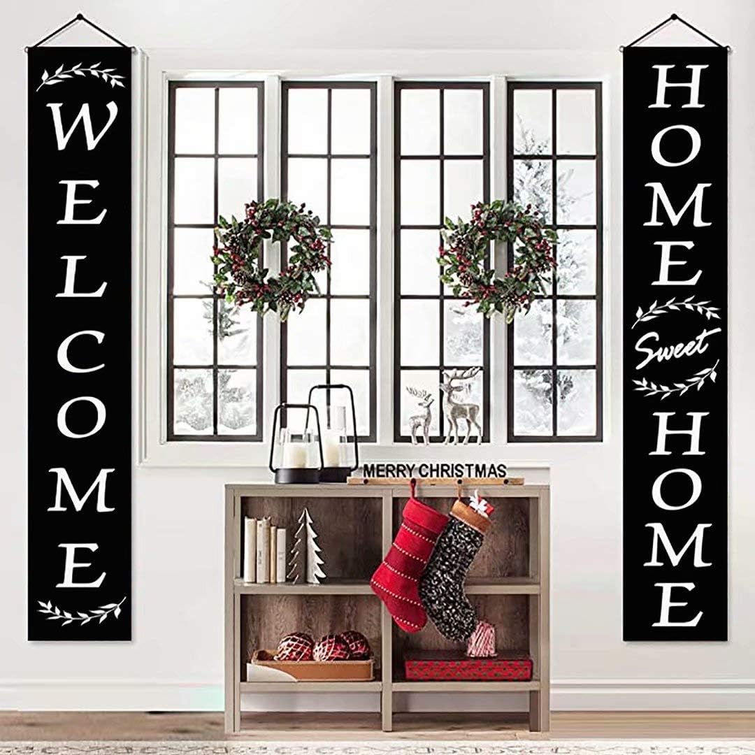 Henriyne Funny Welcome Decorations Sign Home Sweet Home Hanging Vertical Porch Banner for Door Decor Yard Holiday Farmhouse 70.8x12 Inch