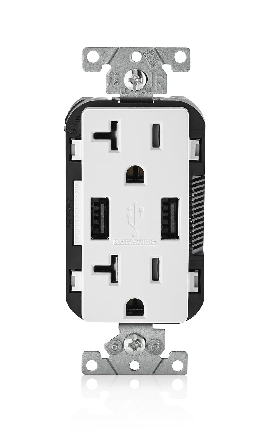 Leviton T5832-W USB Charger/Tamper-Resistant Duplex Receptacle, 20-Amp, White