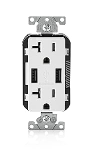 Leviton T5832-W USB Charger/Tamper-Resistant Duplex Receptacle, 20-Amp, White