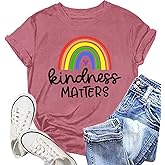 NEWKA Be Kind Shirt for Women Kindness Matters T-Shirt Rainbow Heart Tee Tops