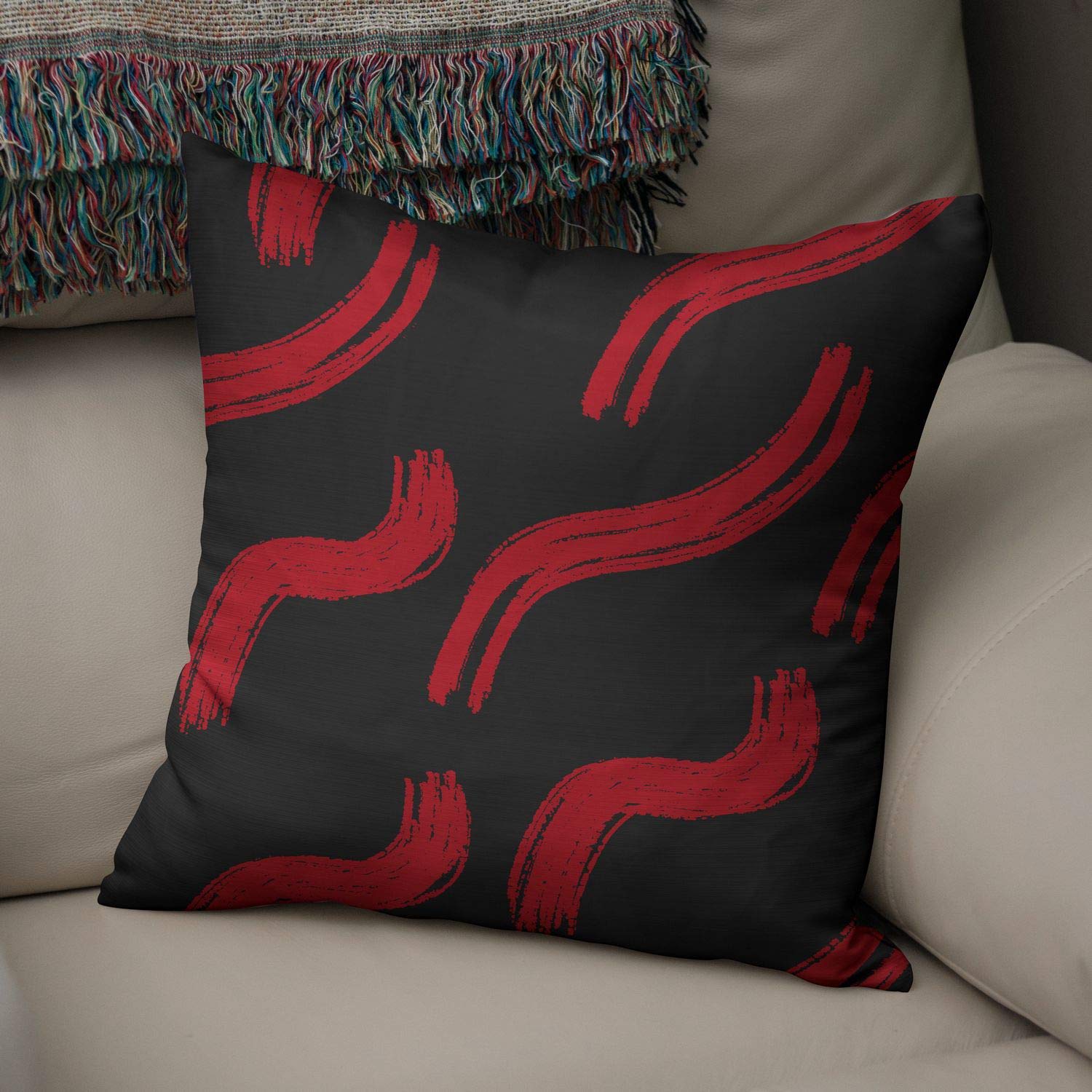 Bonamaison Decorative Cushion Cover Red & Black, Throw Pillow Covers, Home Decorative Pillowcases for Livingroom, Sofa, Bedroom, Size: 50x50 Cm - Designed and Manufactured in Turkey