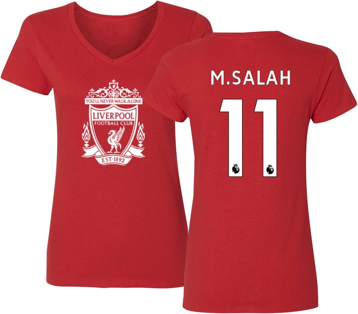 Tcamp Liverpool #11 Mohamed Salah Premier League Women's V-Neck Tshirt (Red, Adult Large)